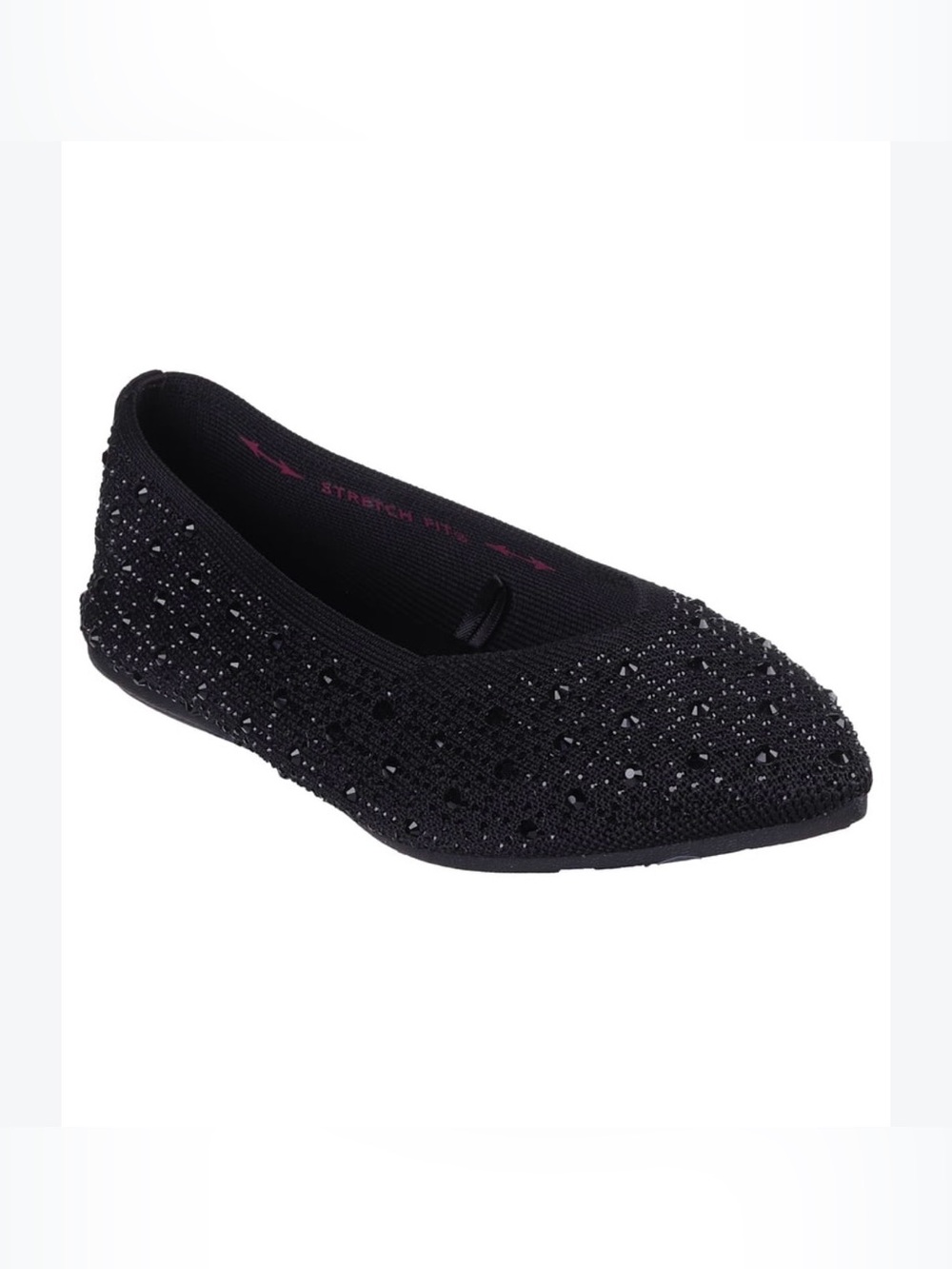 Skechers Black Knit Slip-On Ballet Flat with Sparkle Trim